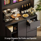 Garde-manger haut de 180 cm avec lumières LED et prises de courant, support micro-ondes avec porte en verre, étagères réglables, 3 tiroirs, design sans poignée