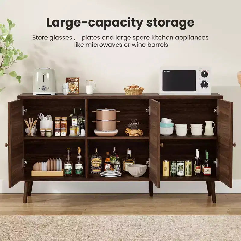 PexFix Meuble bas avec 3 portes en rotin, Armoire de rangement de cuisine moderne, Pieds réglables