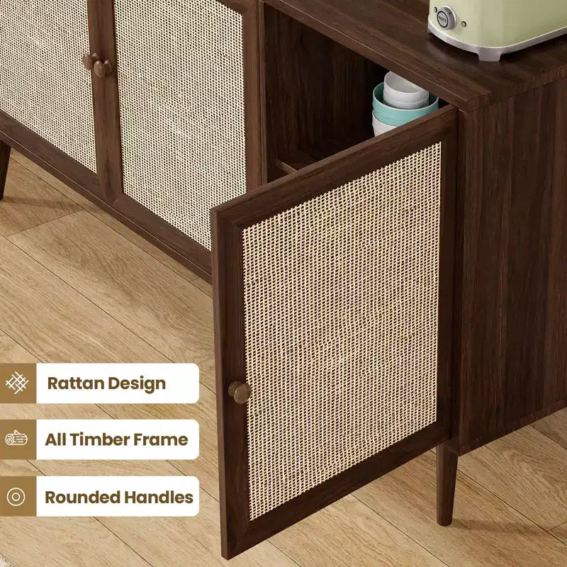 PexFix Meuble bas avec 3 portes en rotin, Armoire de rangement de cuisine moderne, Pieds réglables