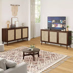 PexFix Meuble bas avec 3 portes en rotin, Armoire de rangement de cuisine moderne, Pieds réglables