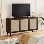 PexFix Meuble bas avec 3 portes en rotin, Armoire de rangement de cuisine moderne, Pieds réglables