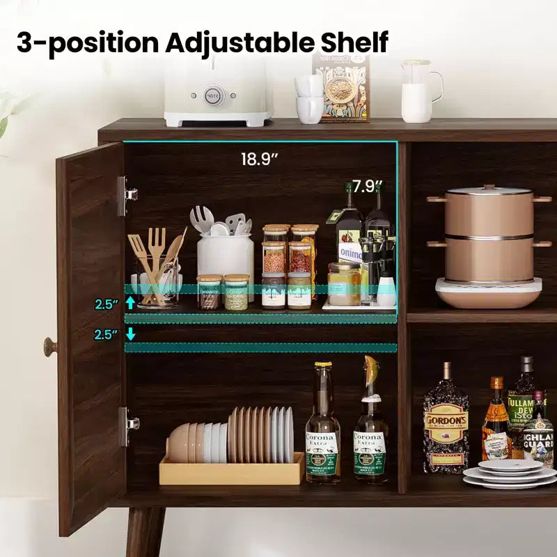 PexFix Meuble bas avec 3 portes en rotin, Armoire de rangement de cuisine moderne, Pieds réglables