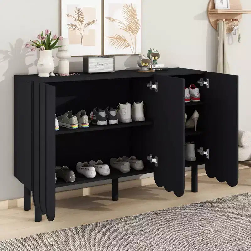 CLIHOME Meuble à chaussures minimaliste, Buffet avec étagères réglables, Grand meuble de rangement avec portes ondulées