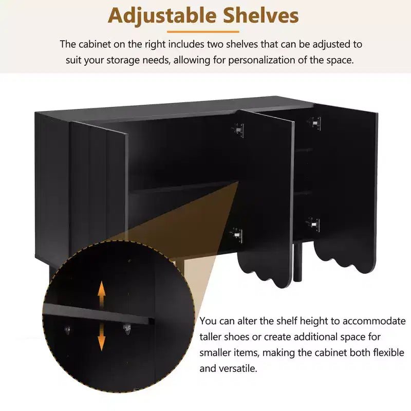 CLIHOME Meuble à chaussures minimaliste, Buffet avec étagères réglables, Grand meuble de rangement avec portes ondulées
