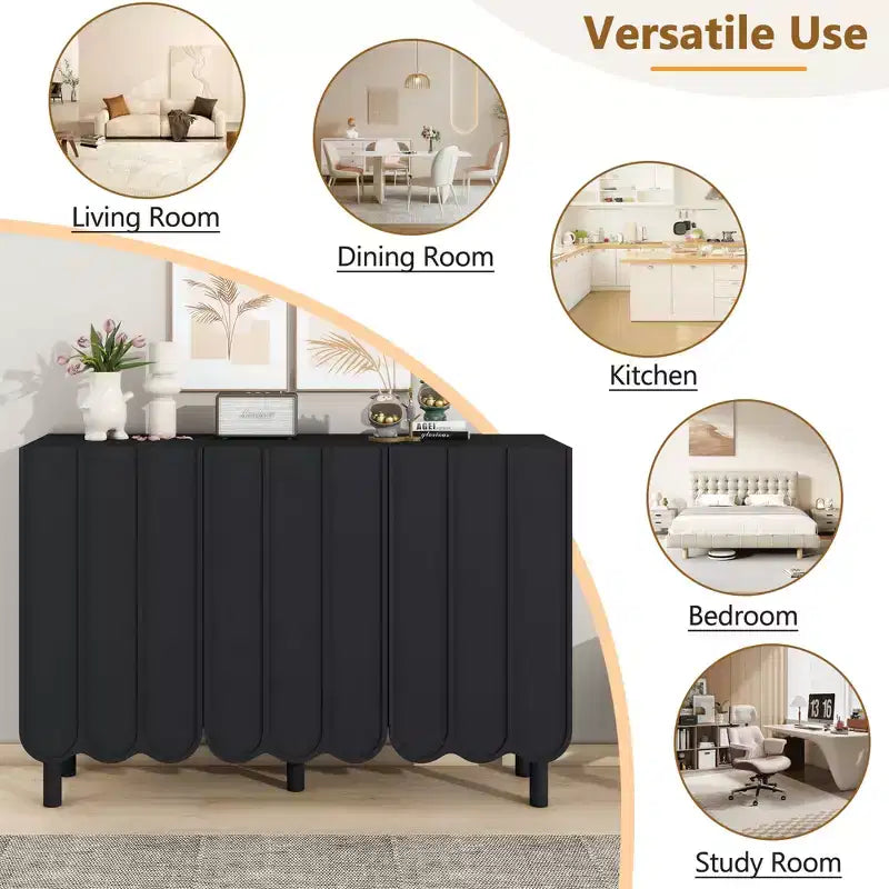 CLIHOME Meuble à chaussures minimaliste, Buffet avec étagères réglables, Grand meuble de rangement avec portes ondulées
