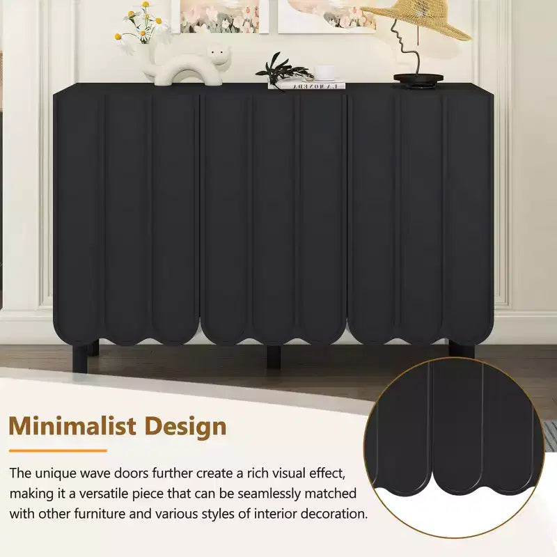 CLIHOME Meuble à chaussures minimaliste, Buffet avec étagères réglables, Grand meuble de rangement avec portes ondulées