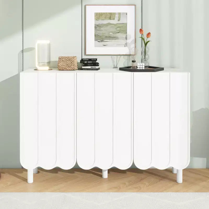 CLIHOME Meuble à chaussures minimaliste, Buffet avec étagères réglables, Grand meuble de rangement avec portes ondulées