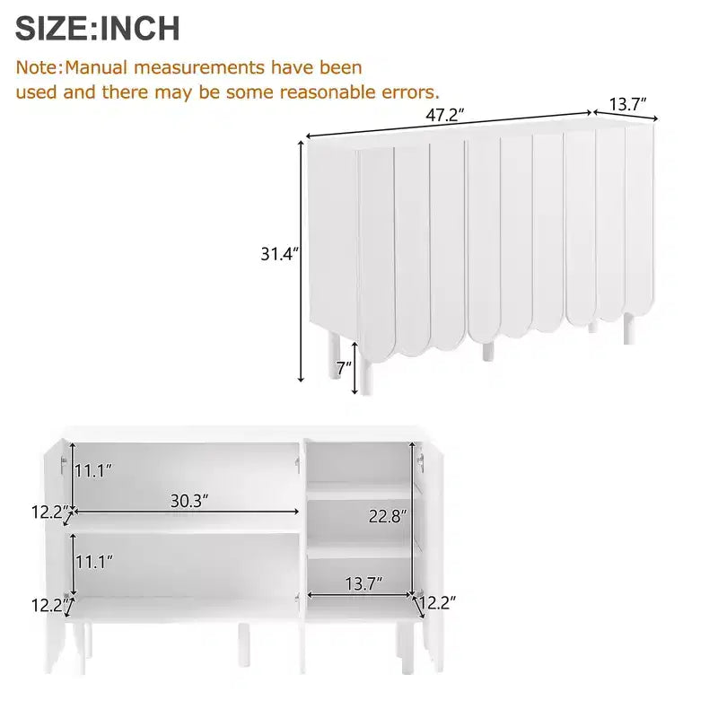 CLIHOME Meuble à chaussures minimaliste, Buffet avec étagères réglables, Grand meuble de rangement avec portes ondulées
