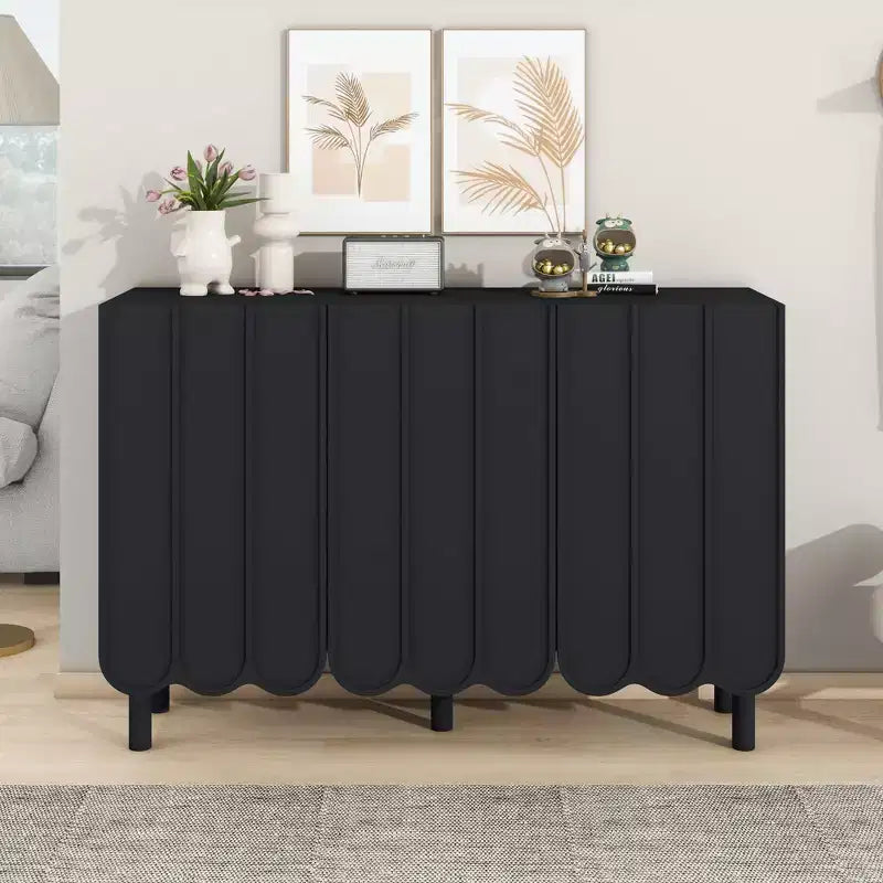 CLIHOME Meuble à chaussures minimaliste, Buffet avec étagères réglables, Grand meuble de rangement avec portes ondulées