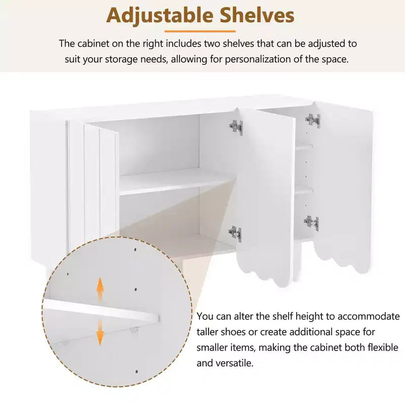 CLIHOME Meuble à chaussures minimaliste, Buffet avec étagères réglables, Grand meuble de rangement avec portes ondulées