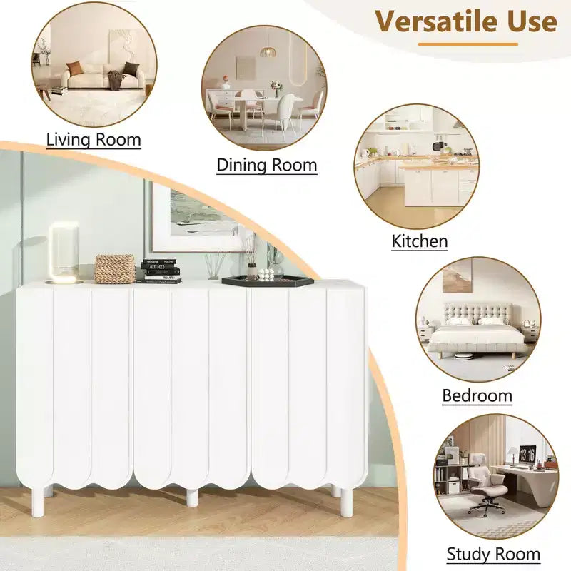 CLIHOME Meuble à chaussures minimaliste, Buffet avec étagères réglables, Grand meuble de rangement avec portes ondulées