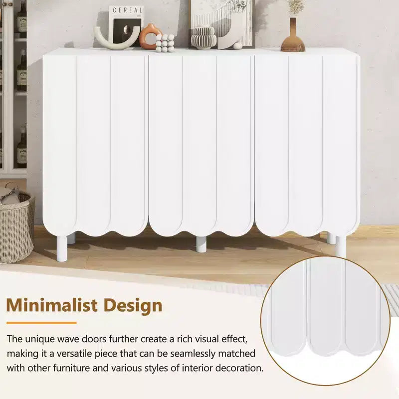 CLIHOME Meuble à chaussures minimaliste, Buffet avec étagères réglables, Grand meuble de rangement avec portes ondulées