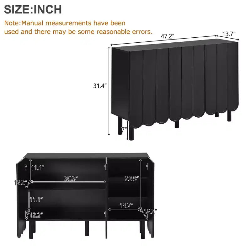 CLIHOME Meuble à chaussures minimaliste, Buffet avec étagères réglables, Grand meuble de rangement avec portes ondulées