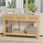 VINGLI 51 Console Table avec Tiroirs, Table d'entrée en Rotin avec Étagère de Rangement, Table Console Étroite Bohème pour Salon, Rotin Naturel