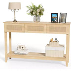 VINGLI 51 Console Table avec Tiroirs, Table d'entrée en Rotin avec Étagère de Rangement, Table Console Étroite Bohème pour Salon, Rotin Naturel