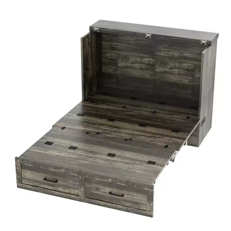 Lit escamotable ModernLuxe double/grand format avec station de recharge et tiroir de rangement, Blanc/Gris