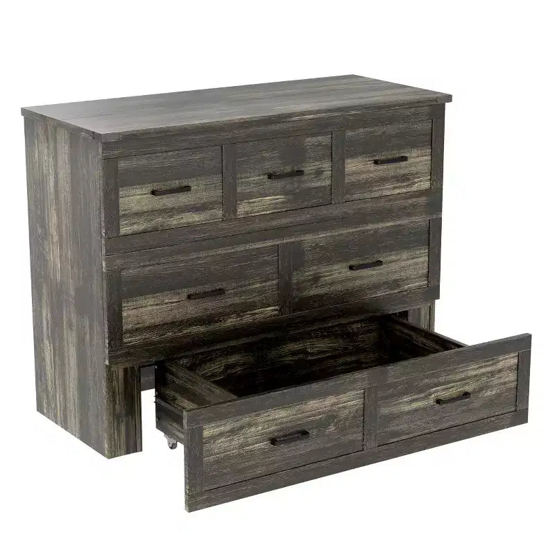 Lit escamotable ModernLuxe double/grand format avec station de recharge et tiroir de rangement, Blanc/Gris