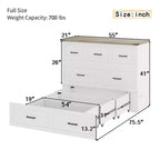 Lit escamotable ModernLuxe double/grand format avec station de recharge et tiroir de rangement, Blanc/Gris