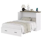Lit escamotable ModernLuxe double/grand format avec station de recharge et tiroir de rangement, Blanc/Gris