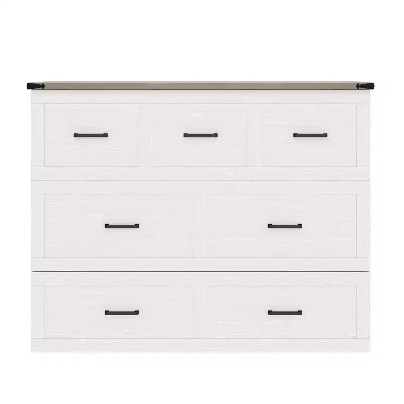 Lit escamotable ModernLuxe double/grand format avec station de recharge et tiroir de rangement, Blanc/Gris