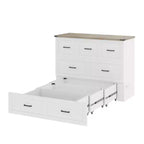 Lit escamotable ModernLuxe double/grand format avec station de recharge et tiroir de rangement, Blanc/Gris