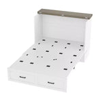 Lit escamotable ModernLuxe double/grand format avec station de recharge et tiroir de rangement, Blanc/Gris