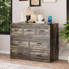 Lit escamotable ModernLuxe double/grand format avec station de recharge et tiroir de rangement, Blanc/Gris