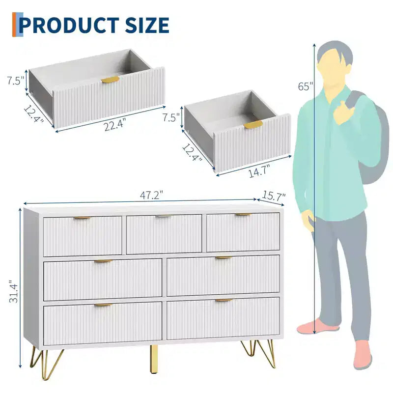 Commode à 7 tiroirs pour chambre à coucher, commode large de 120 cm avec pieds en métal, meuble TV de rangement, organisateur de rangement d'entrée