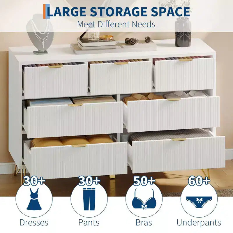Commode à 7 tiroirs pour chambre à coucher, commode large de 120 cm avec pieds en métal, meuble TV de rangement, organisateur de rangement d'entrée