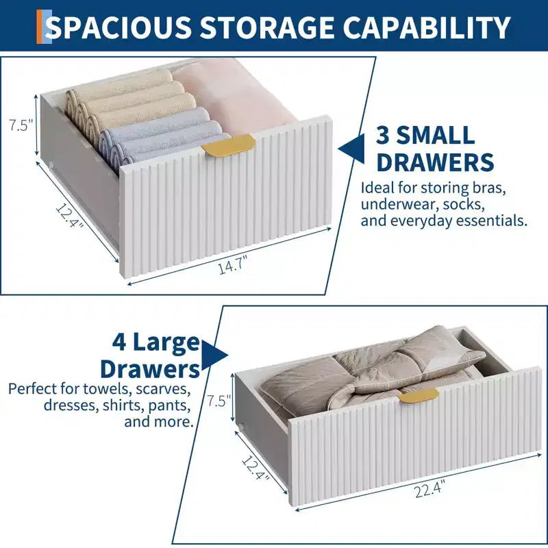 Commode à 7 tiroirs pour chambre à coucher, commode large de 120 cm avec pieds en métal, meuble TV de rangement, organisateur de rangement d'entrée