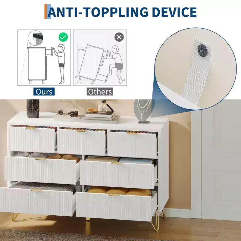 Commode à 7 tiroirs pour chambre à coucher, commode large de 120 cm avec pieds en métal, meuble TV de rangement, organisateur de rangement d'entrée