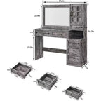 Coiffeuse de ferme Mastgoal avec miroir LED à écran tactile, grande table de maquillage de 119 cm, 6 tiroirs, plateau en verre, station de recharge, table de toilette en bois rustique
