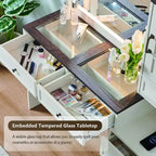 Coiffeuse de ferme Mastgoal avec miroir LED à écran tactile, grande table de maquillage de 119 cm, 6 tiroirs, plateau en verre, station de recharge, table de toilette en bois rustique