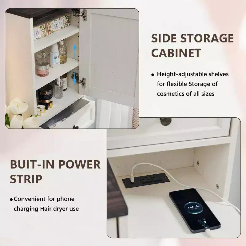 Coiffeuse de ferme Mastgoal avec miroir LED à écran tactile, grande table de maquillage de 119 cm, 6 tiroirs, plateau en verre, station de recharge, table de toilette en bois rustique