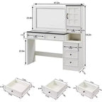 Coiffeuse de ferme Mastgoal avec miroir LED à écran tactile, grande table de maquillage de 119 cm, 6 tiroirs, plateau en verre, station de recharge, table de toilette en bois rustique