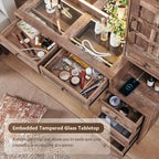 Coiffeuse de ferme Mastgoal avec miroir LED à écran tactile, grande table de maquillage de 119 cm, 6 tiroirs, plateau en verre, station de recharge, table de toilette en bois rustique
