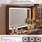 Coiffeuse de ferme Mastgoal avec miroir LED à écran tactile, grande table de maquillage de 119 cm, 6 tiroirs, plateau en verre, station de recharge, table de toilette en bois rustique