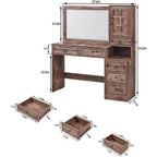 Coiffeuse de ferme Mastgoal avec miroir LED à écran tactile, grande table de maquillage de 119 cm, 6 tiroirs, plateau en verre, station de recharge, table de toilette en bois rustique