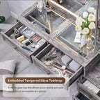Coiffeuse de ferme Mastgoal avec miroir LED à écran tactile, grande table de maquillage de 119 cm, 6 tiroirs, plateau en verre, station de recharge, table de toilette en bois rustique