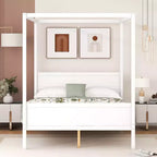 Lit à baldaquin Whisen Queen Size avec tête et pied de lit, rangement sous le lit et design adaptable à la décoration
