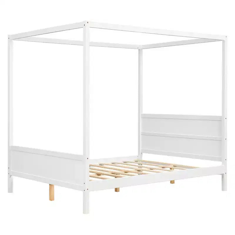 Lit à baldaquin Whisen Queen Size avec tête et pied de lit, rangement sous le lit et design adaptable à la décoration