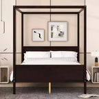 Lit à baldaquin Whisen Queen Size avec tête et pied de lit, rangement sous le lit et design adaptable à la décoration