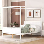 Lit à baldaquin Whisen Queen Size avec tête et pied de lit, rangement sous le lit et design adaptable à la décoration
