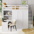 Whisen Full Size Loft Bed, Wardrobe Racks, Foldable Shelves & Desks for Organized Living