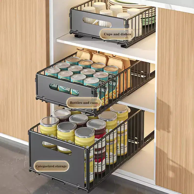 Organisateur de placard coulissant | Acier au carbone ultra résistant | Solution peu encombrante et facile d'accès pour la cuisine et le garde-manger