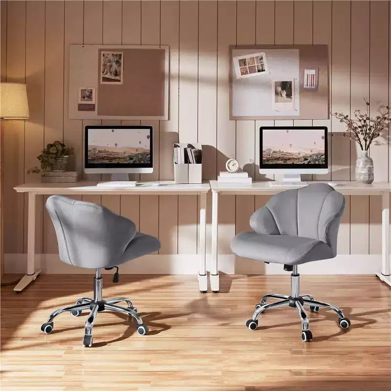 Yaheetech Lot de 2 chaises de bureau pivotantes rembourrées avec dossier capitonné en forme de coquille et hauteur d'assise réglable