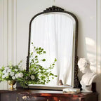 Miroir mural 40x28, miroir à perles arqué avec cadre en métal, miroir décoratif de salle de bain pour entrée, chambre ou salon