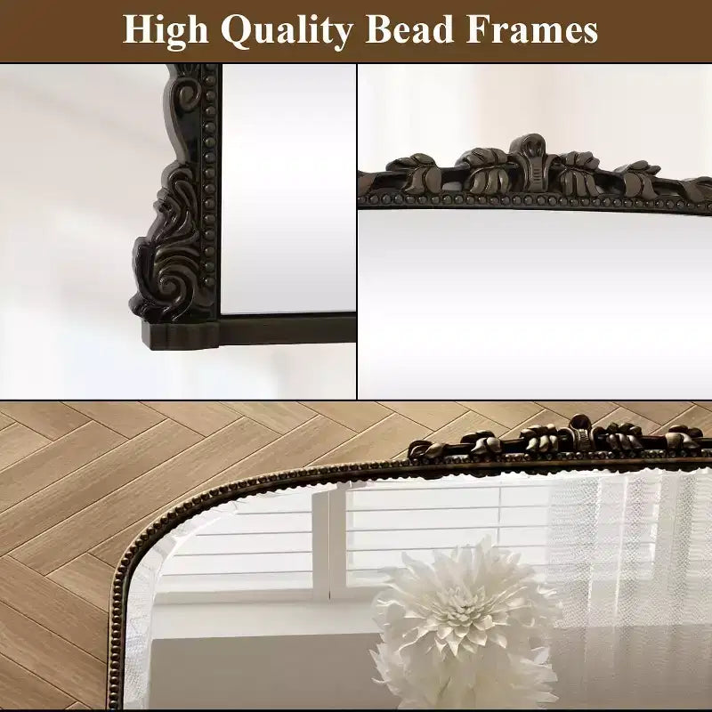 Miroir mural 40x28, miroir à perles arqué avec cadre en métal, miroir décoratif de salle de bain pour entrée, chambre ou salon