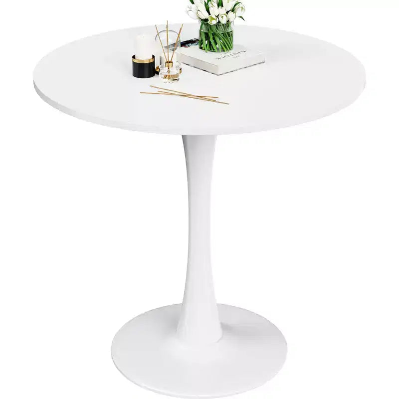 PexFix 31.5 Modern Round Dining Tulip Table for 2-4 People White Wood Tabletop with Metal Pedestal Base for Kitchen Living Room