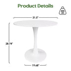 Table à manger ronde moderne PexFix 31,5 po en forme de tulipe pour 2-4 personnes, plateau en bois blanc avec pied en métal pour cuisine et salon